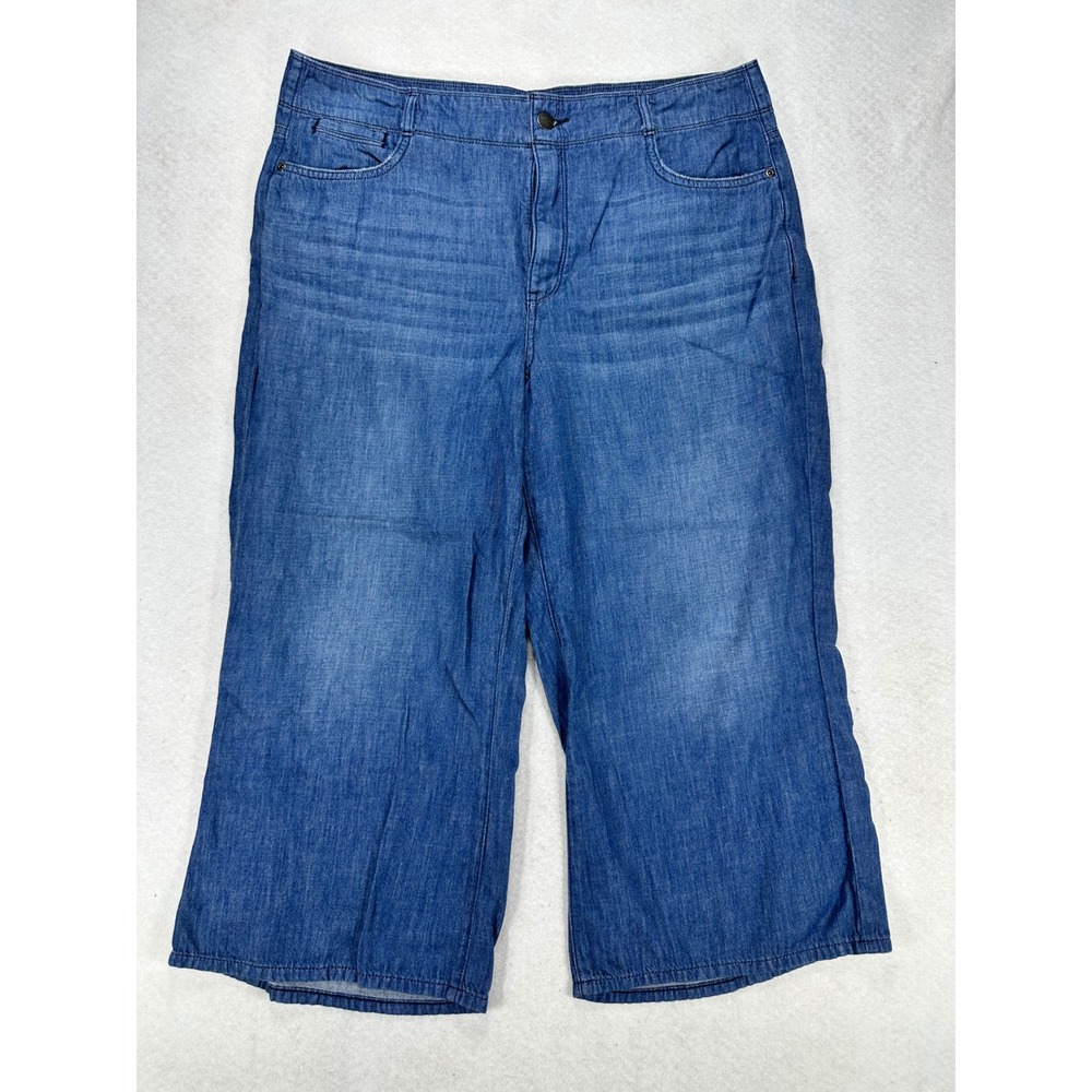 NYDJ Brigitte Wide Leg Crop Jeans Mission Blue 100% Cotton Size 14 Capri